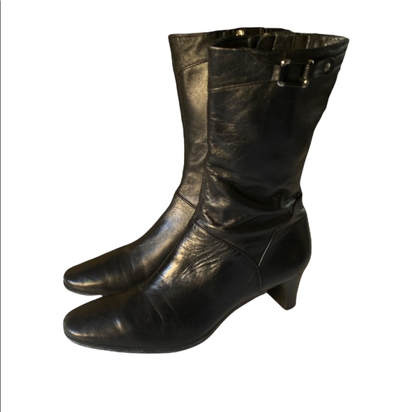 Cole Hann Black Kitten Chunky Heel Boots - Picture 3 of 7